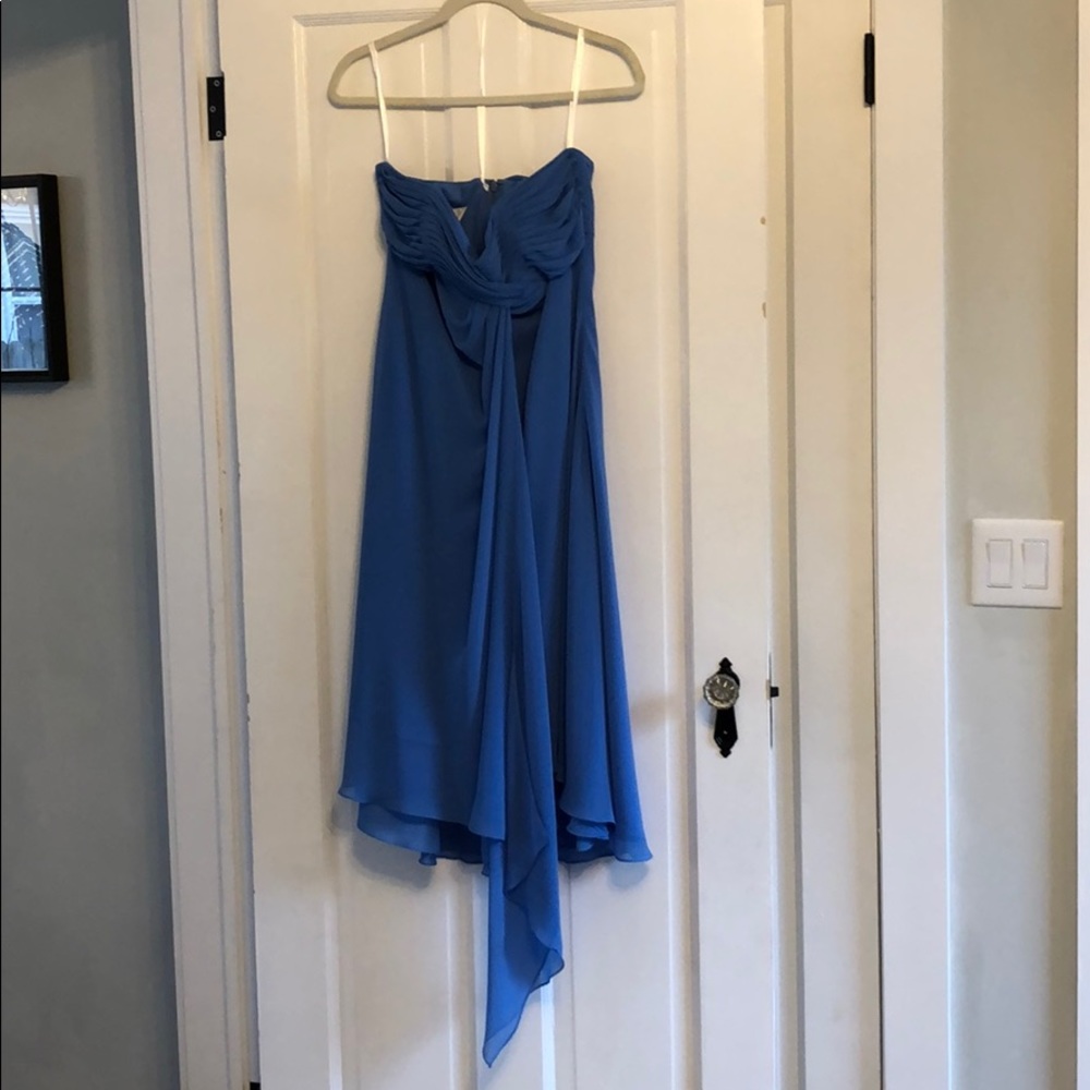 David’s bridal blue strapless bridesmaid’s dress
